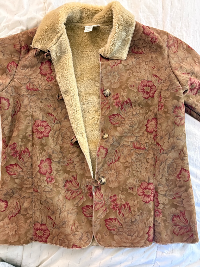 Coldwater Creek Tan Pea Coat With Pink Floral